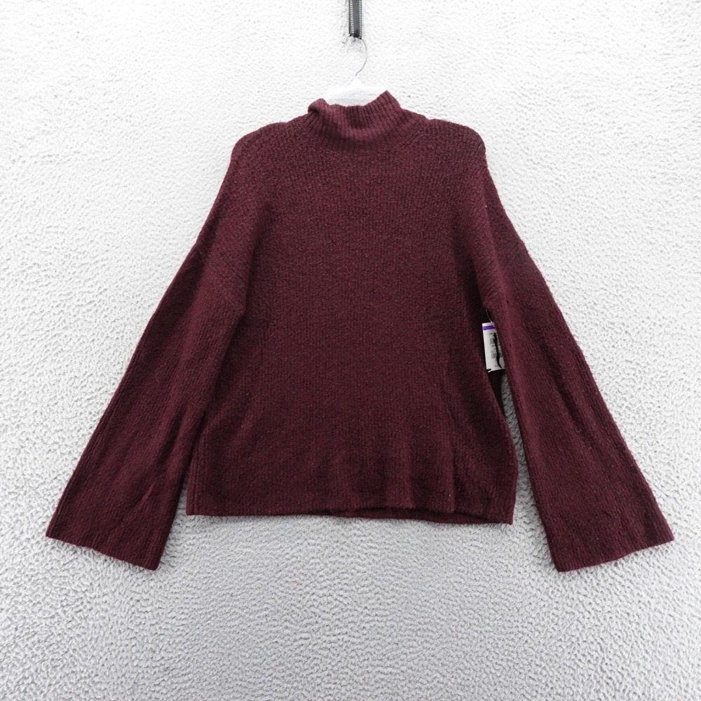 French Connection Mock‎ Neck Bell Sleeve Cozy Knit Sweater Burgundy XS NEW
